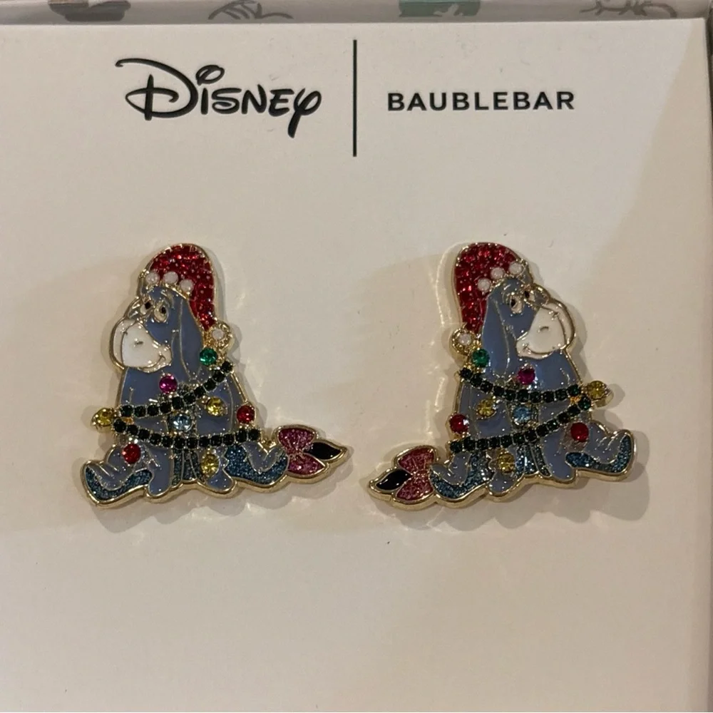 Baublebar Disney Christmas Winnie Pooh Eeyore Earrings Holiday Lights Hat NEW